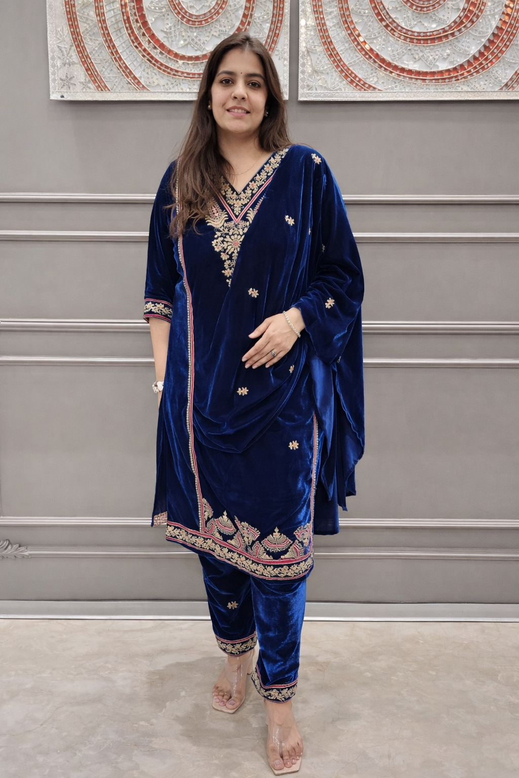 Embroidered Velvet Suit