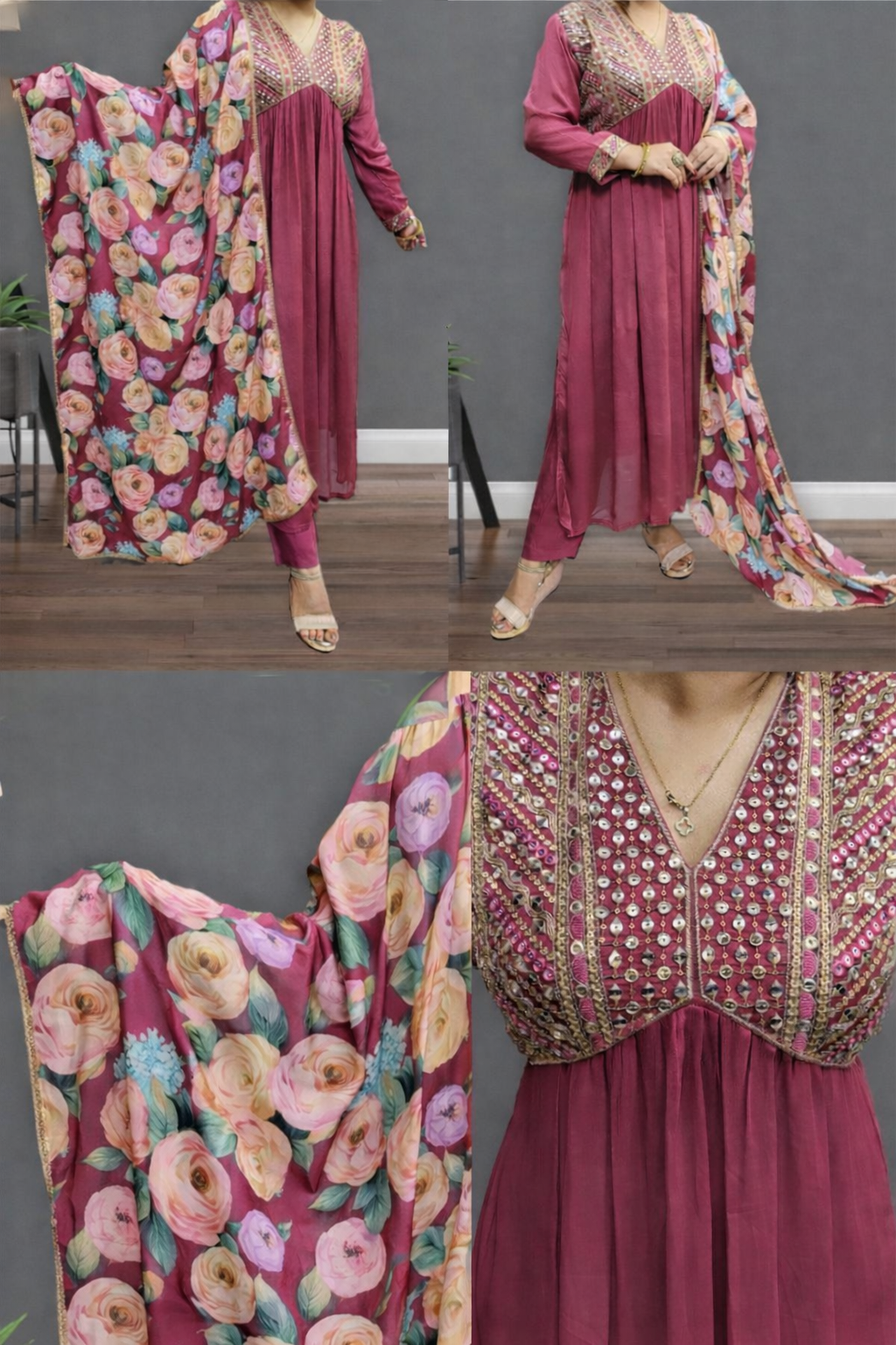 Gulnaar Maroon Alia-Cut Suit Set