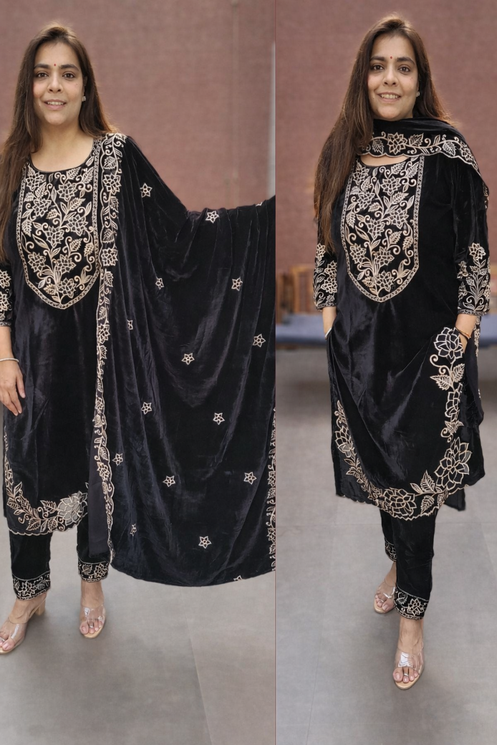 Embroidered Velvet Suit