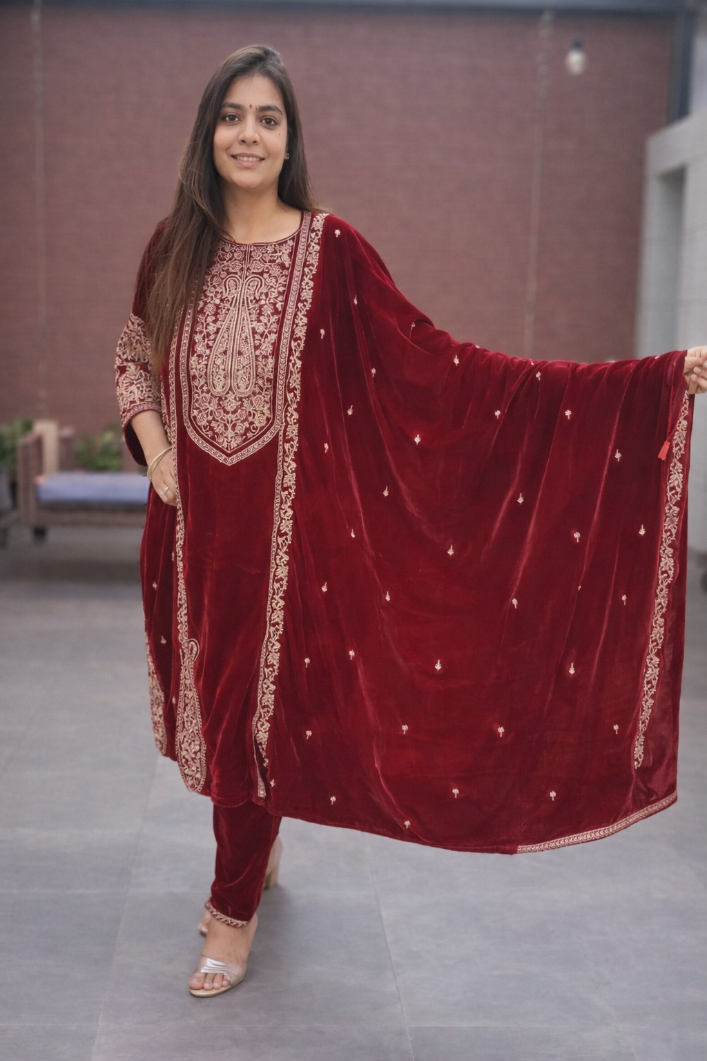 Embroidered Velvet Suit